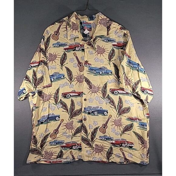 VTG Joe Kealoha Reyn Spooner Hawaiian Shirt XXL Cars Ukulele Floral Aloha EUC - Picture 1 of 6